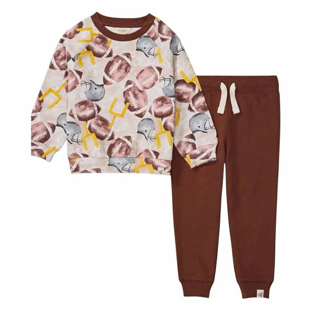 Burt's Bees Kids 3T 2pc Football Sweatshirt & Pants Set Organic Cotton